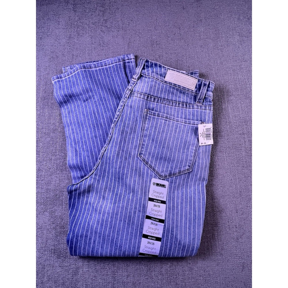 Rock & Roll‎ Denim Jeans Women 29x25 Blue Pinstriped Straight Cropped Cowboy